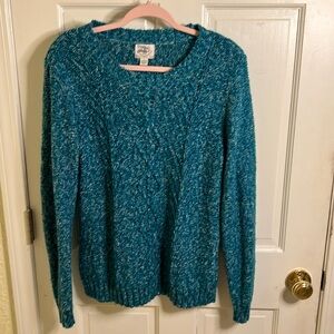 St. John’s Bay Turquoise Fitted Knit Sweater With Hints of White